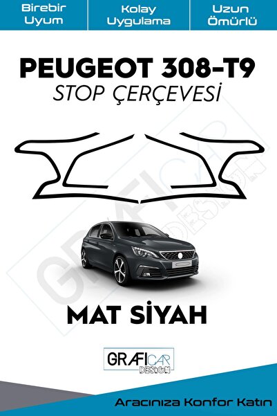 GRAFİCAR ملصق إطار إيقاف بيجو 308/T9 - سهل الاستخدام - يدوم طويلاً / أسود غير...