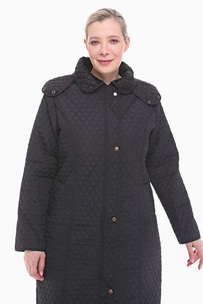 VETRE Women's Large Size Hooded 142 Cm Black Quilted Coat 1022
