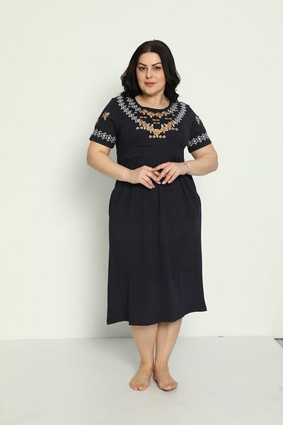 İntensive Women's Pocket Embroidery Detailed Combed Cotton Modal Large Size Dress