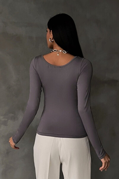 Bipantolon Γυναικεία μπλούζα με γιακά Princess σε γκρι χρώμα