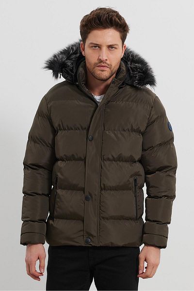 FİHA Men's Hooded down Jacket - with Genuine Material