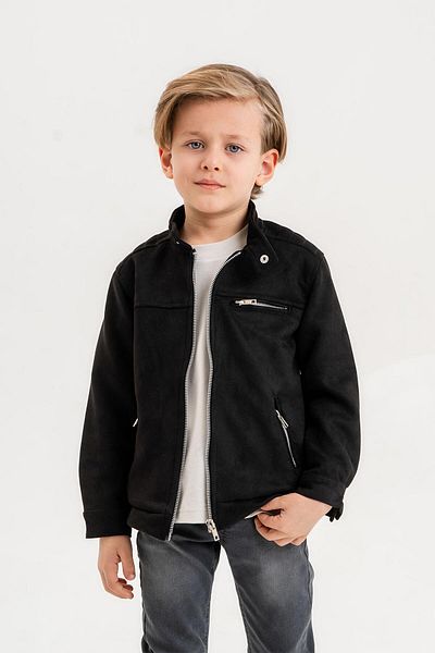 Gold Class Kidswear جاكيت للأولاد من جلد الغزال مع جيوب وسحاب