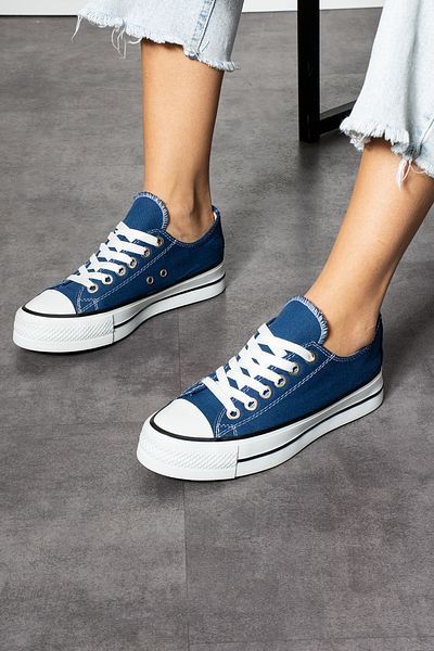 Ayax Λευκό Indigo Blue [Ψηλή σόλα (4 cm)] Casual κοντά Unisex πάνινα παπούτσια
