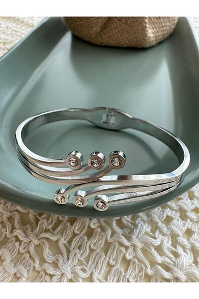 Pelin Aksesuar 316L Steel Bracelet with Silver Stones