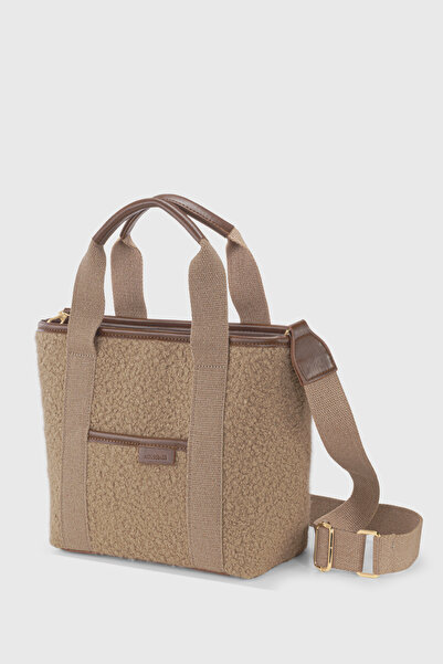 Housebags Kadın Vizon Kürklü Çift Saplı Kanvas Tote Bag 246