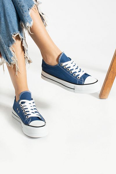 Ayax Λευκό Indigo Blue [Ψηλή σόλα (4 cm)] Casual κοντά Unisex πάνινα παπούτσια