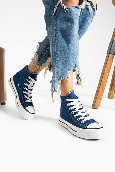 Ayax Indigo Blue Linen [Talpă înaltă (4 cm)] Tenis casual lung unisex