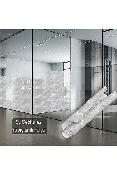 Dekoros Şeffaf Su Damla Desenli Kendinden Yapışkanlı Folyo, Duşakabin, Ofis, Banyo Camı Kaplama Kağıdı 0919