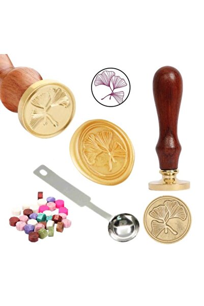 Profisher Mektup Damga Mühürü Gingko Leaves + 30 Mühür Mumu + Eritme Kaşığı