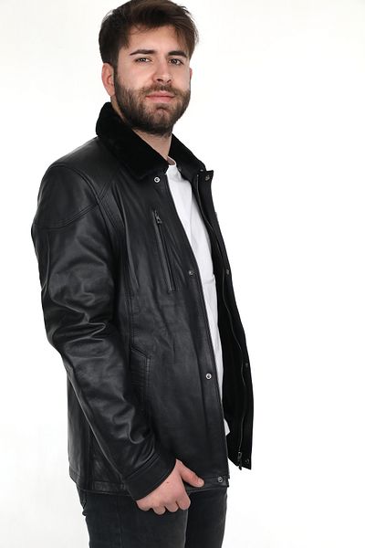 EGE DERİ 100% Genuine Lambskin Removable Men's Black Coat with Fur Inside