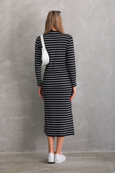 Miss Dünya Lissa Μακρύ φόρεμα καμιζόλας εγκυμοσύνης και εγκυμοσύνης με ασπρόμαυρη γραμμή