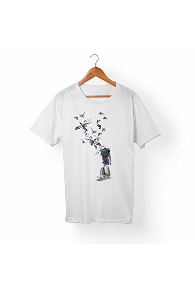 Alfa Tshirt تي شيرت أبيض للأطفال مطبوع عليه دراجة هوائية