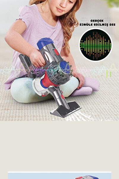 welcomein Pilli Sesli 35 Cm Model Tutmalı Elektrik Süpürgesi 2ın1 Oyuncak Süpürge