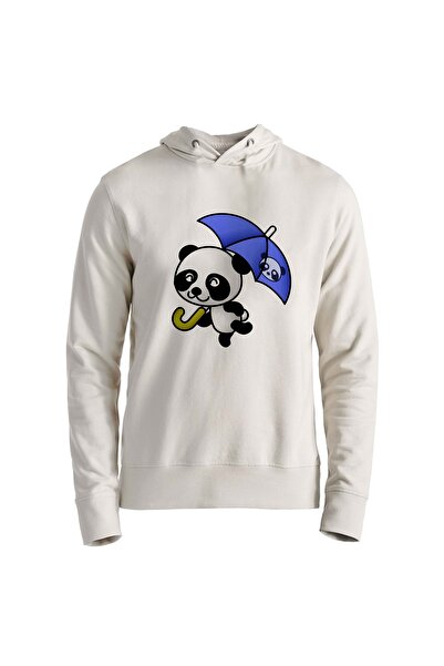 Alfa Tshirt Unisex Ecru Panda Sweatshirt with Umbrella