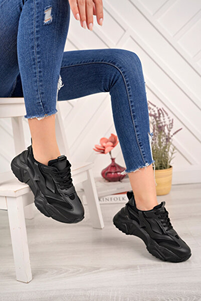 Nexs Γυναικεία αθλητικά παπούτσια με ψηλή σόλα με μαύρο δέρμα