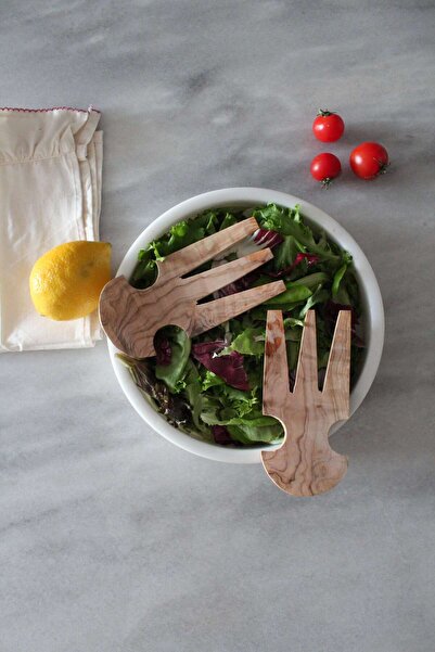 Heyna Zeytin Ağacı El Yapımı Tahta Salata Servis Çatalı