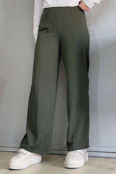 InStyle Wide Leg Elastic Waist Trousers - Khaki