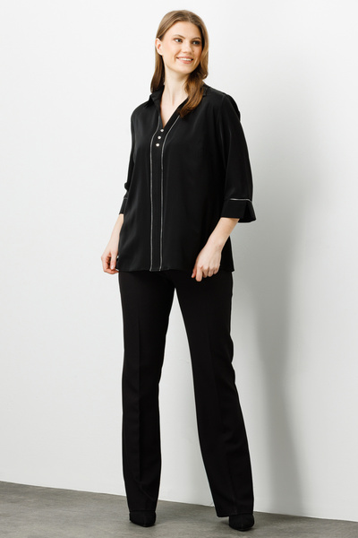 Ekol Mi Collar Capri Sleeve Glitter Piping Blouse