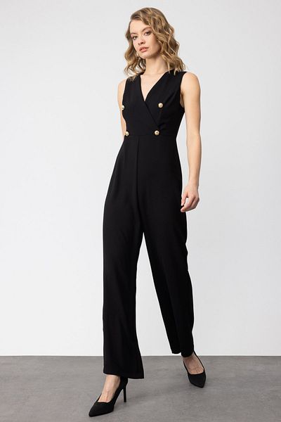 Ekol Mi Buttoned Sleeveless Dry-breasted Jumpsuit