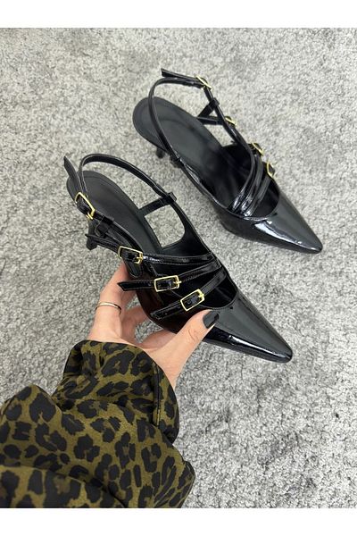 MYVOLANTE Pantofi cu toc Clara din piele lacuita neagra