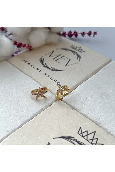 Mev Jewelry Store Zirkon Taşlı Deniz Yıldızı Tasarım Kıkırdak Küpe-earcuff **tekli**gold Renk**