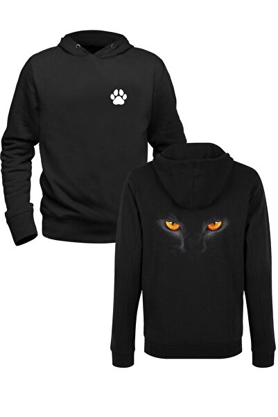 Alfa Tshirt سويت شيرت أسود مطبوع عليه صورة قطة للأطفال من الأمام والخلف