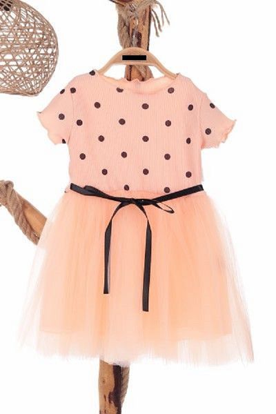 Bam Bam Giyim Daphne Ticaret Girl Polka Dot Tulle Half Sleeve Dress (2-3-4-5-6-7 YEARS)