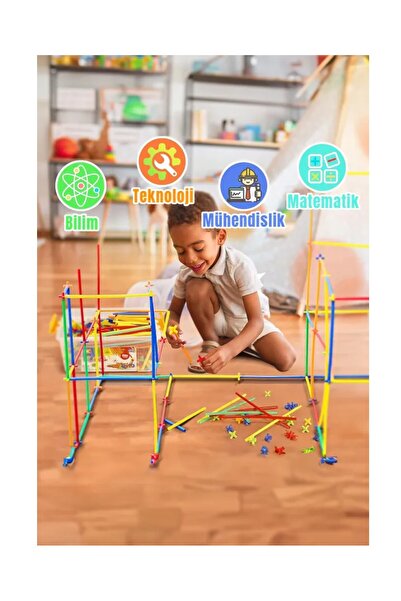 YILDIRIM OYUNCAK Bambu Pipet Çubuğu Zeka Hayal Gücü Geliştirici Ve Eğitici 300 Parça Neşeli Bambu Çubuklar