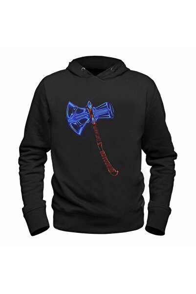 Alfa Tshirt سويت شيرت أسود للأطفال مطبوع عليه صورة Thor Mjolnir Hammer