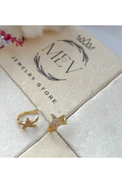 Mev Jewelry Store Zirkon Taşlı Deniz Yıldızı Tasarım Kıkırdak Küpe-earcuff **tekli**gold Renk**