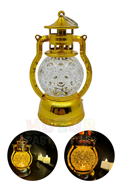Huzur Party Store 14x8 Cm Gold Fener Günışığı Sarı Işıklı Hoşgeldin Ramazan Bayramı Dekoru Pilli Dekoratif Kandil