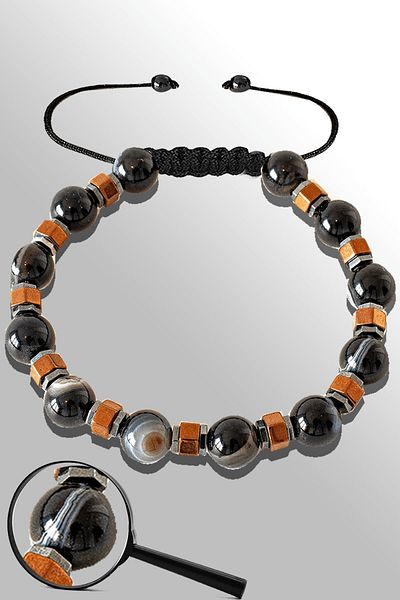 Tesbih Atölyesi Certified Rose Hematite Natural Black Agate Stone Bracelet - Eye Axillary