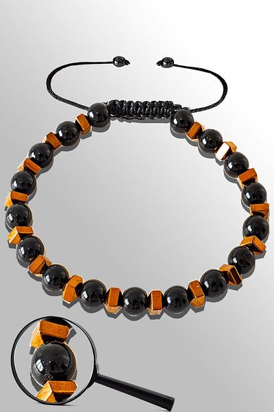 Tesbih Atölyesi Black Obsidian Jewelled Rose Bracelet - Adjustable