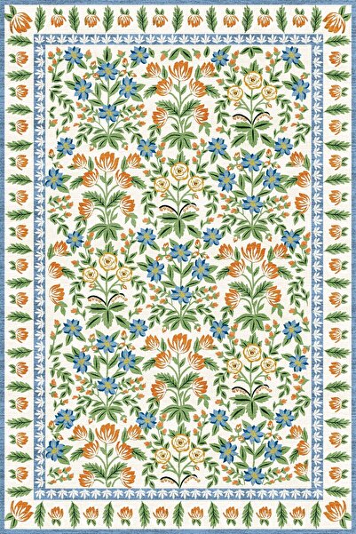 Rugs Modern Halı Berlin 1337 Krem Çiçek Temalı Pastel Renkli Dokuma Taban Halı