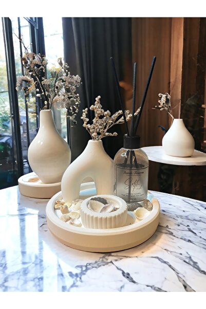 Havalı Tasarım Beyaz Renk Özel Tasarım Oda Kokulu Ve Vazolu , Mumluklu Standl...