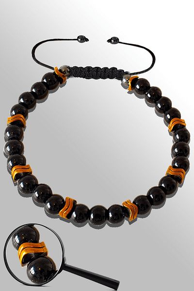 Tesbih Atölyesi Rose Sergeant Black Obsidian Bracelet with Hematite - Adjustable Certified