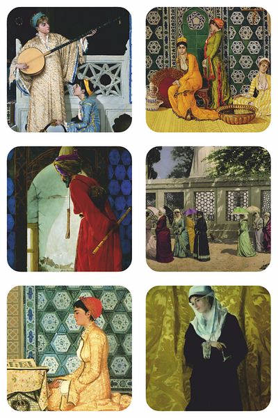 Hayat Poster Osman Hamdi Bey turtle tamer and other pictures set of 6 wooden coasters