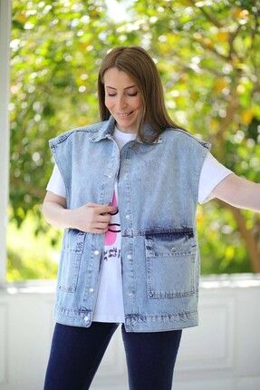 HARMONY GLOBAL KADIN Kapak Cepli Çıtçıtlı Gömlek Yaka Denim Yelek 11077  Fiyatı, Yorumları - Trendyol