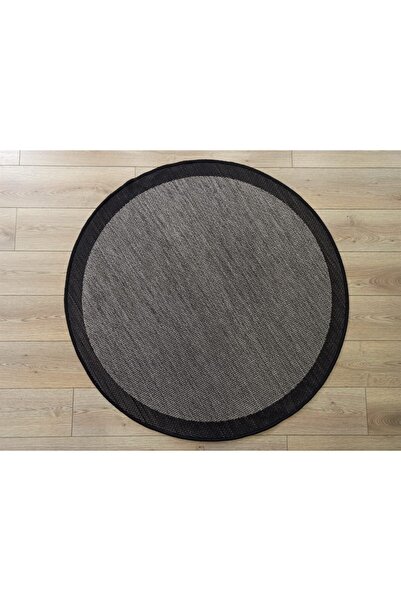 Çam Halı Sisal 9715 Vizon / Siyah Bordürlü Daire Jüt Sisal Kilim