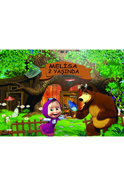 avrupakutu Maşa Ve Koca Ayı Doğum Günü Afiş Branda 100x150 cm Kişiye Özel