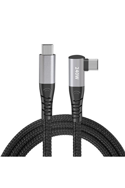 Ally 240W Type-C To Type-C 90 Derece Yatay Hızlı Şarj Kablosu SİYAH