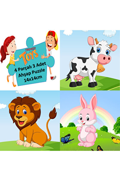 Trendy Toys Ahşap Puzzle Ilk Yapbozum 3 Adet 4 Parçalı 14x14cm