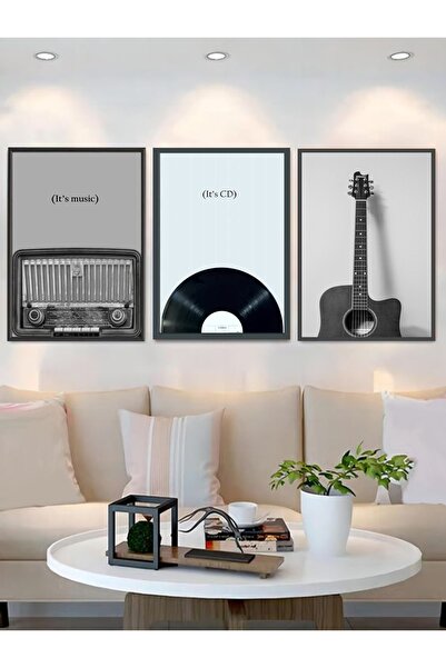 icase Enstrüman Müzik Nota Konsept Dekor Yazılı Tablo 3'lü set Tablo (19x28 c...