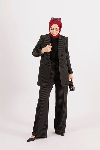 Stilife Striped Jacket Set Black