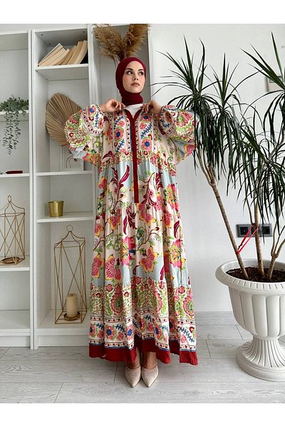 Qenz Katleya Pattern Dress - Claret Red