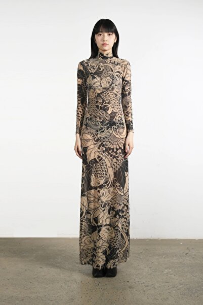 World Fashion Trends Dövme Desenli Balıklı Esnek Tül Ebise ve İçi