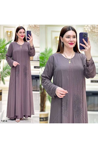 Zümrüt islamic dress suit with stone detail for plus size 1414