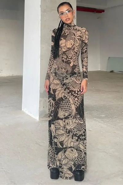 World Fashion Trends Dövme Desenli Balıklı Esnek Tül Ebise ve İçi