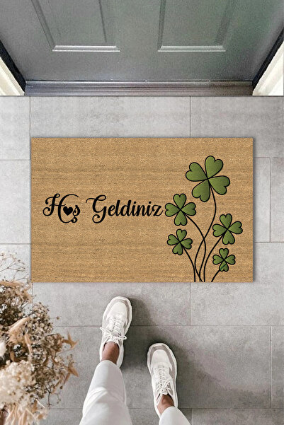 Pazarova Hoş Geldiniz Yazılı 4 Yapraklı Yonca Kapı Paspası 40 x 60 cm