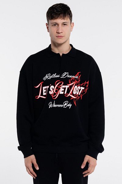 Friday Offset Ανδρικό φούτερ Stephan μαύρο Extra Oversize Polo Neck - Raised 3 νήματα